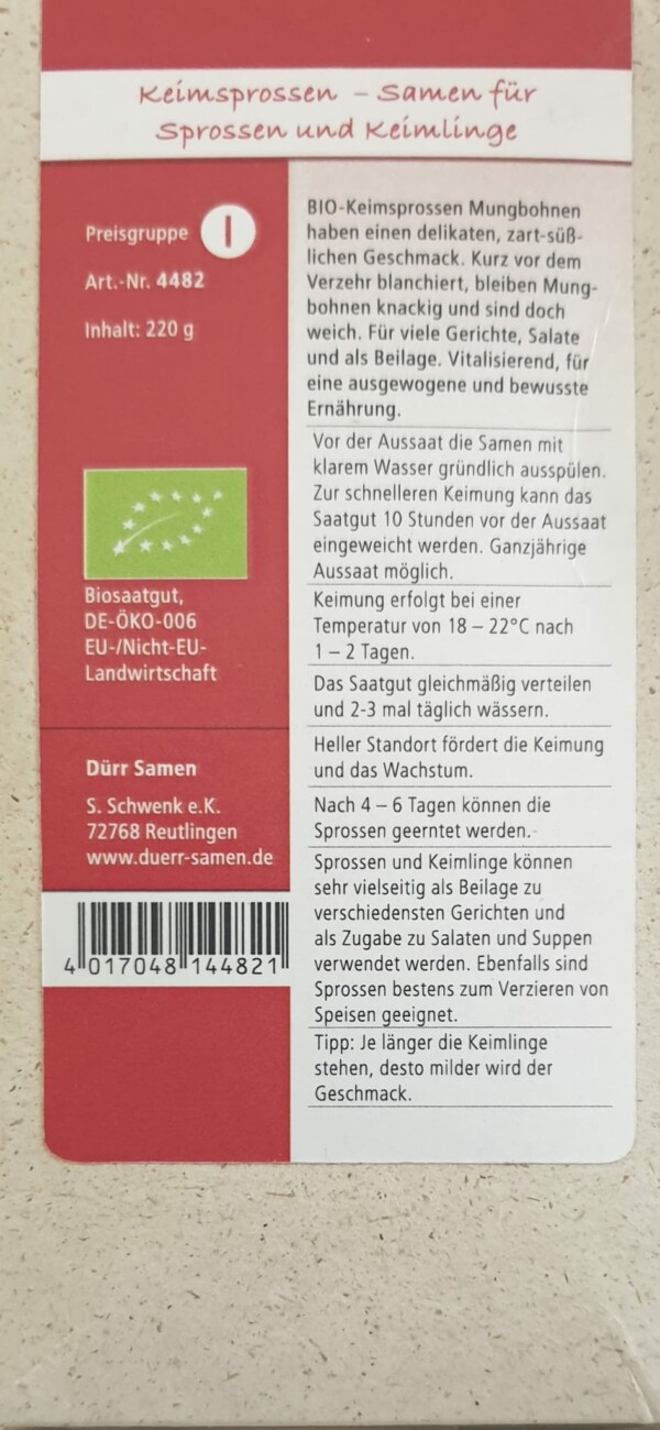 BIO-Keimsprossen Mungbohnen (Inhalt 220 g) – Bild 2